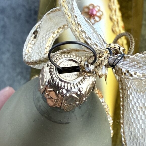 Vintage West Germany Gold Floral Glass Teardrop Christmas Ornaments 6” Set Of 2 - Picture 7 of 9